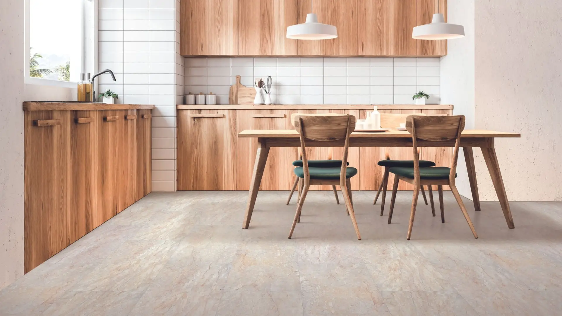 light wood flooring in modern kitchen